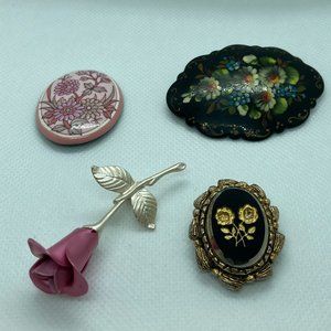 4 Floral Flower Brooches Pins